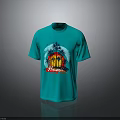 Turquoise Casual T Shirt With Hawaii Print Palm Trees And Sunset Design