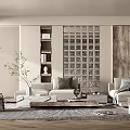 Quiet sofa tea table combination 3d model