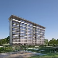 Modern Residential Building With Lush Greenery And Outdoor Leisure Area