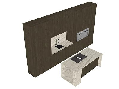 Dark Kitchen Cabinets With Light Countertop And Sink In Modern Interior 3d model