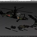 Camouflage Military Attack Helicopter with Weapons Ammunition and Standing Soldier Model