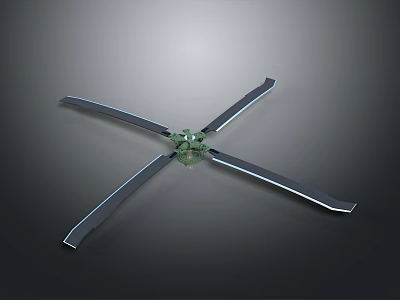 Modern Design Ceiling Fan With Four Metal Blades And Green Motor Component 3d model