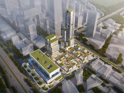 Modern Sustainable Industrial Park With Green Roof High Rise Buildings And Urban Design 3d model