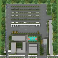 Birds Eye View Planning of Parking Lot with Building Layout and Surrounding Greenery