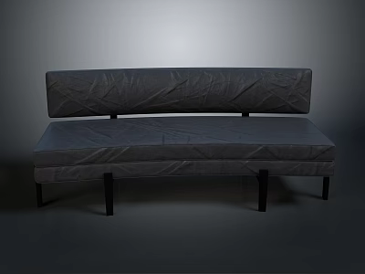 Modern Gray Upholstered Bench With Padded Backrest And Dark Wooden Legs 3d model