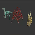 Ancient Military Warfare Equipment Three Different Wooden Structures With Metal Spikes