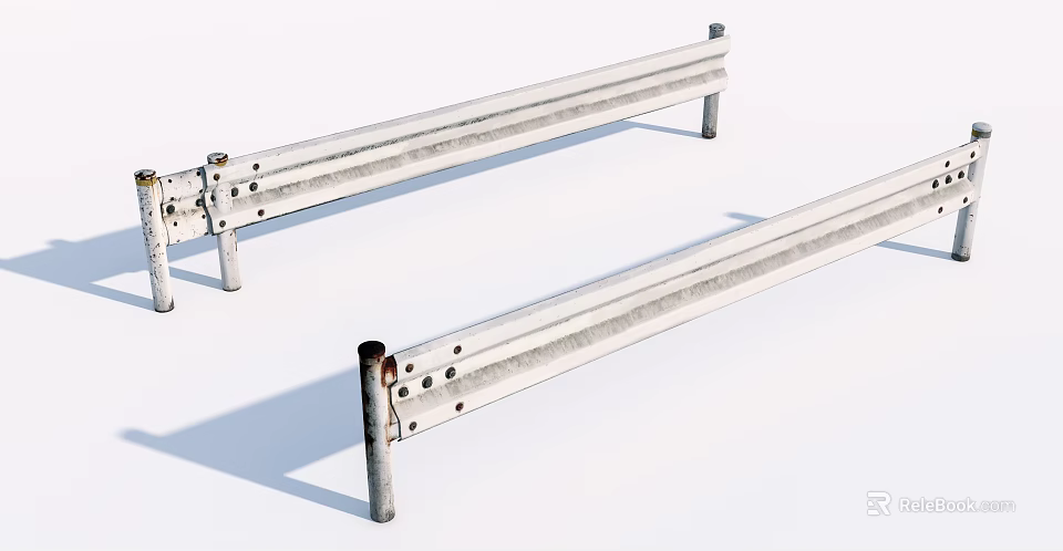 Durable Metal Guardrail Featuring Two Horizontal Rails And Bolted Posts 3d model 