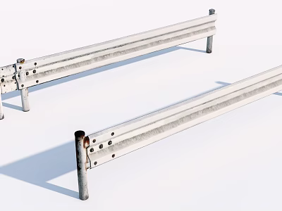 Durable Metal Guardrail Featuring Two Horizontal Rails And Bolted Posts 3d model