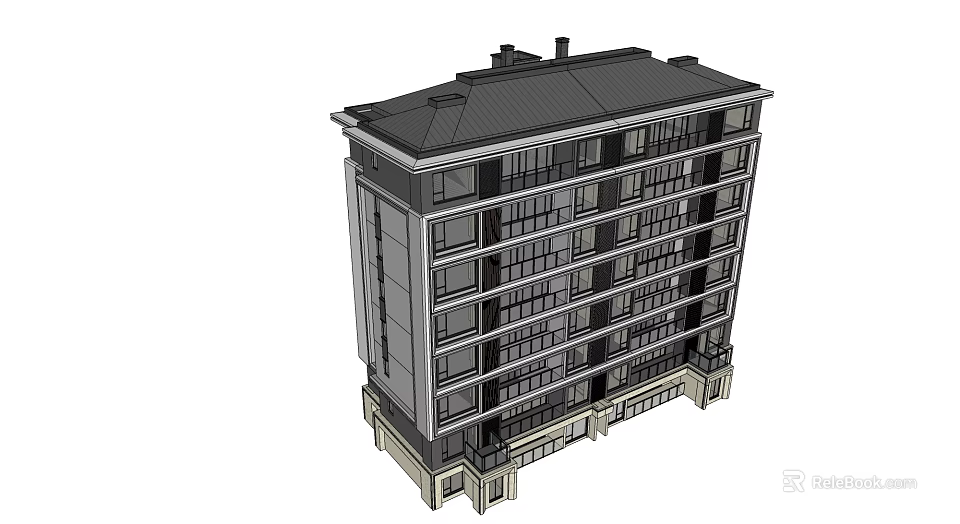 Modern Multi Storey Apartment Building Exterior With Flat Roof And Multiple Windows 3d model 