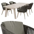 Modern Table And Chair Set With Light Wood Table Wicker Chairs And Gray Fabric Cushions