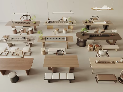 Modern Natural Wood Tea Table and Chairs in Various Simple Designs for Home 3d model