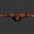 Futuristic Game Movie Character In Red Black Orange Armored Suit With Mechanical Design