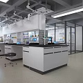 Modern Laboratory Interior With Workbenches Stools Ventilation And Glass Walls 3d model