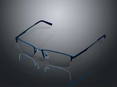 Stylish Half Rim Glasses With Blue Metal Frame And Clear Lenses 3d model