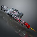 Detailed Sci Fi Spaceship 3D Model With Gray Red Body And Yellow Propulsion