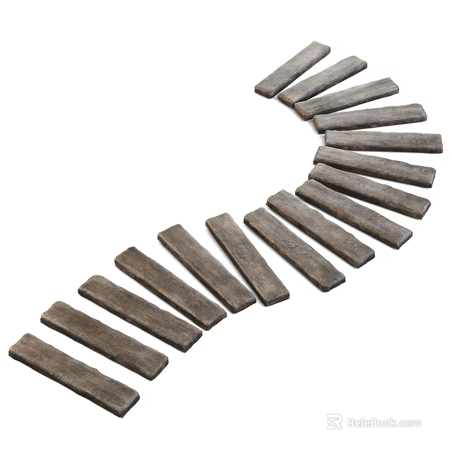 Gray Wood Strips Arranged In Curved Pattern For Decorative Use 3d model 