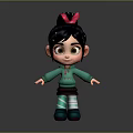 Cartoon Character Girl With Black Hair Red Bow Green Sweater Striped Pants Green Boots