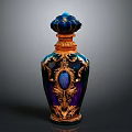 Ornate Blue Purple Gradient Vase With Lotus Shaped Top Golden Carvings And Blue Gem Accent