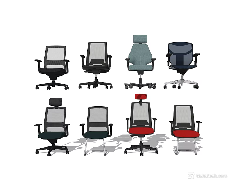 Modern Office Chairs in Various Styles with Mesh Back and Adjustable Features 3d model