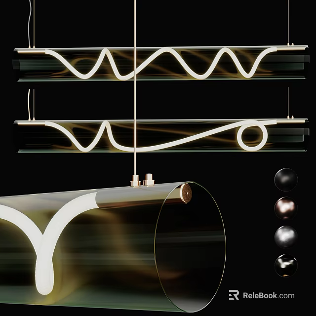 Modern Elegant Wave Shaped Metal Hanging Chandelier With Soft Lighting For Interior Space 3d model 