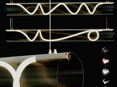 Modern Elegant Wave Shaped Metal Hanging Chandelier With Soft Lighting For Interior Space 3d model