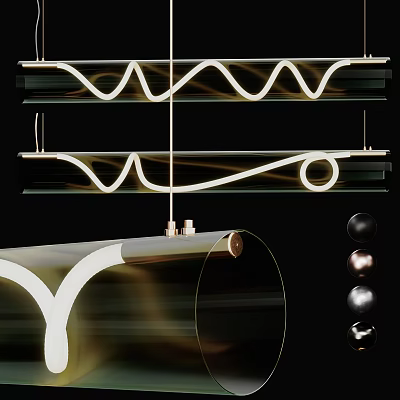 Modern Elegant Wave Shaped Metal Hanging Chandelier With Soft Lighting For Interior Space 3d model