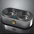 Durable Pet Double Food Bowl With Paw Print And Blue Indicator Light