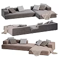 Gray Fabric Sectional Sofa With Multiple Pillows And Cozy Throw Blanket Different Angles 3d model