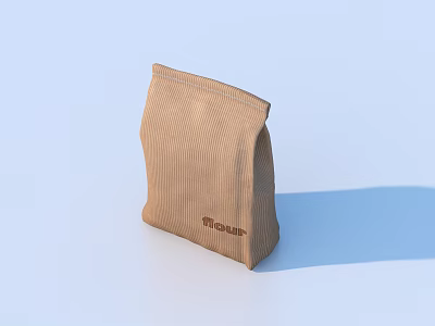 Brown Striped Roasted Coffee Bag on Light Blue Background with Textured Design 3d model