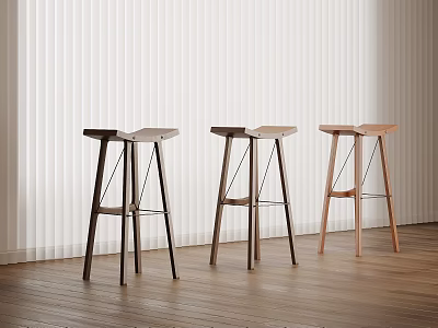 Modern Minimalist Solid Wood Bar Stools In Various Natural Wood Tones For Home Bar Use 3d model