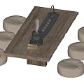 Wind tea table dining table and chair combination 3d model