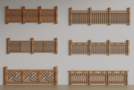 Chinese solid wood railing 3d model