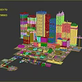 Architectural Urban Model Featuring Tall High Rise Buildings Various Colored Facades Construction Site And Crane