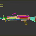 Gray Machine Gun with Barrel Magazine and Stock on Gray Background with Focused Light