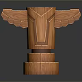 Scenic Landscape With Handcrafted Wooden Totem Pole And Winged Carvings
