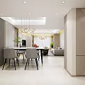 Modern Living and Dining Area Interior With Chandelier Sofas Coffee Tables And TV