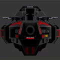 Sci Fi Spaceship with Black Red Blue Colors Futuristic Design Glowing Lines on Reflective Surface