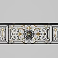 Ornate Balcony Railing with Intricate Iron Design and Gold Decorative Accents
