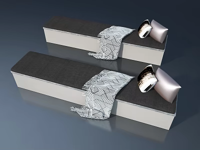 Modern Side-Hinged Door Design With Gray Cushions Black White Patterned Blankets And Silver Pillows 3d model