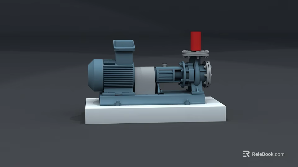 Heavy Duty Industrial Centrifugal Pump with Electric Motor Red Top Valve on White Base 3d model 
