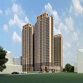 Modern Commercial Street With High Rise Buildings Urban Environment Green Trees And Traffic