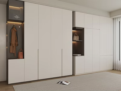 Modern Wardrobe Minimalist Wardrobe Glass Wardrobe Open-compartment Solid Wood Wardrobe Handhandle-free Wardrobe