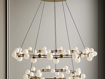 Elegant Modern Chandelier With White Spherical Shades Gold Metal Rings And Suspended Black Cords 3d model