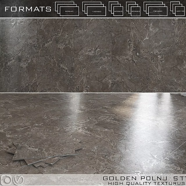 Brown Textured Stone Construction Elements For Floor And Wall With Shiny Surface 3d model 