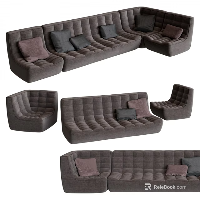 Modern Dark Gray Modular Sofa Set With Tufted Design And Plush Cushions 3d model 
