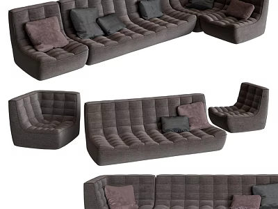 Modern Dark Gray Modular Sofa Set With Tufted Design And Plush Cushions 3d model