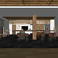 Hotel Lobby With Wooden Ceiling Green Plants Reception Desk And Cozy Seating Area