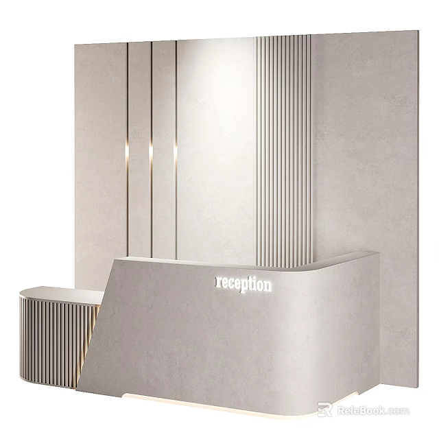 Modern Reception Desk With Vertical Stripes And Elegant Lighting Fixtures 3d model