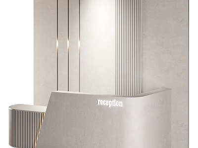 Modern Reception Desk With Vertical Stripes And Elegant Lighting Fixtures 3d model