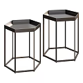 Two Modern Hexagonal Coffee Tables With Metal Frame And Open Design 3d model